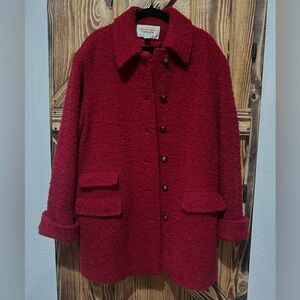 Talbots Red Teddy winter Coat size 14 Petite